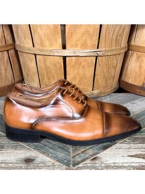 David Stone Burnished Tan Brown Faux Leather Cap Toe Oxfords Mens Size 8